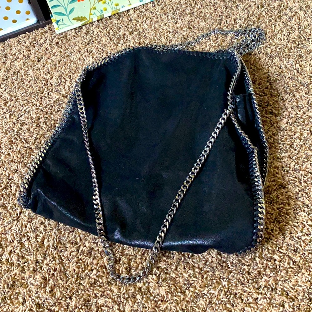 Stellar Falabella Black Large Nickel Chain Tote Vegan Bag